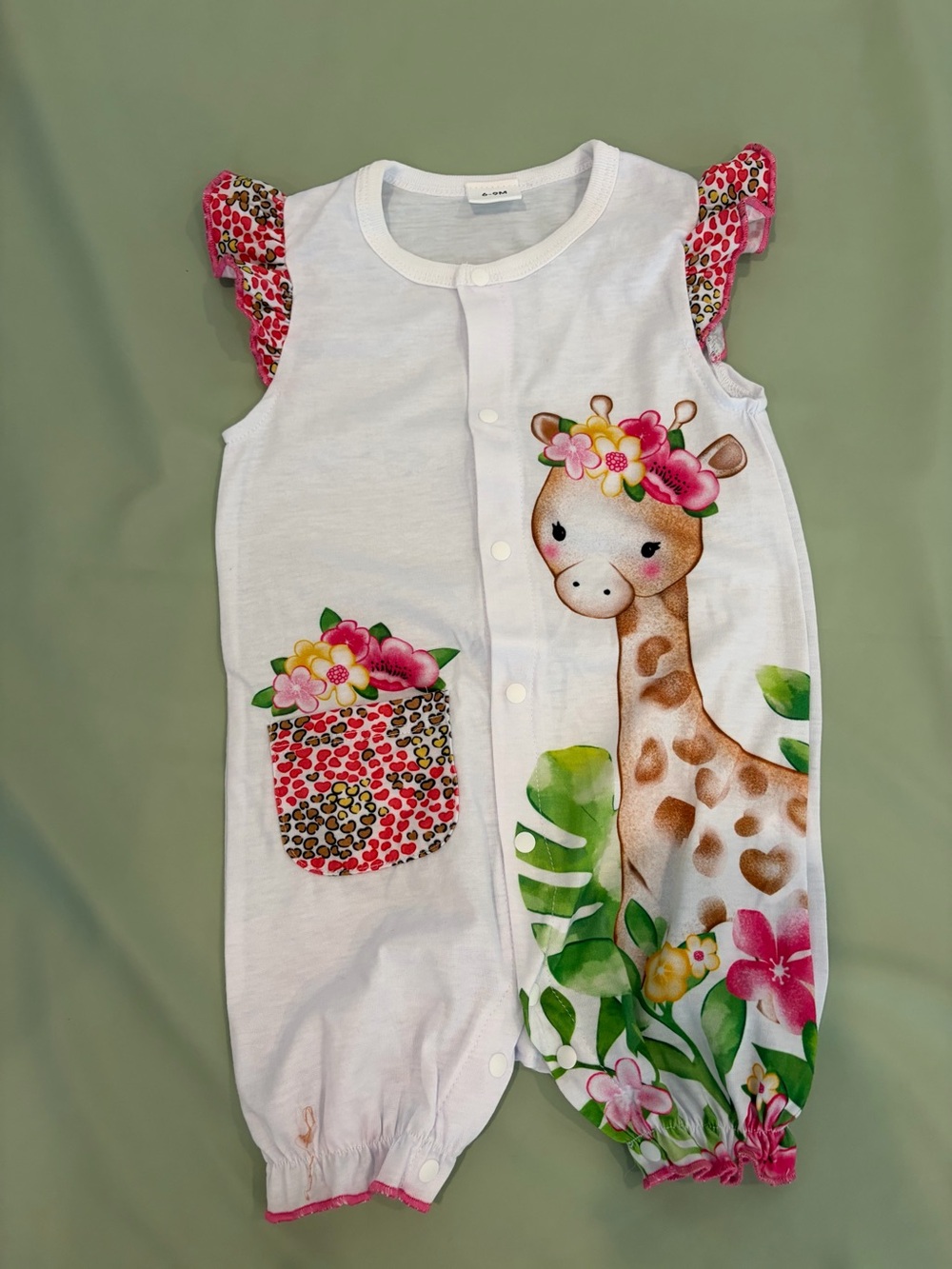 Baby Girls White Giraffe Floral Sleeveless Romper